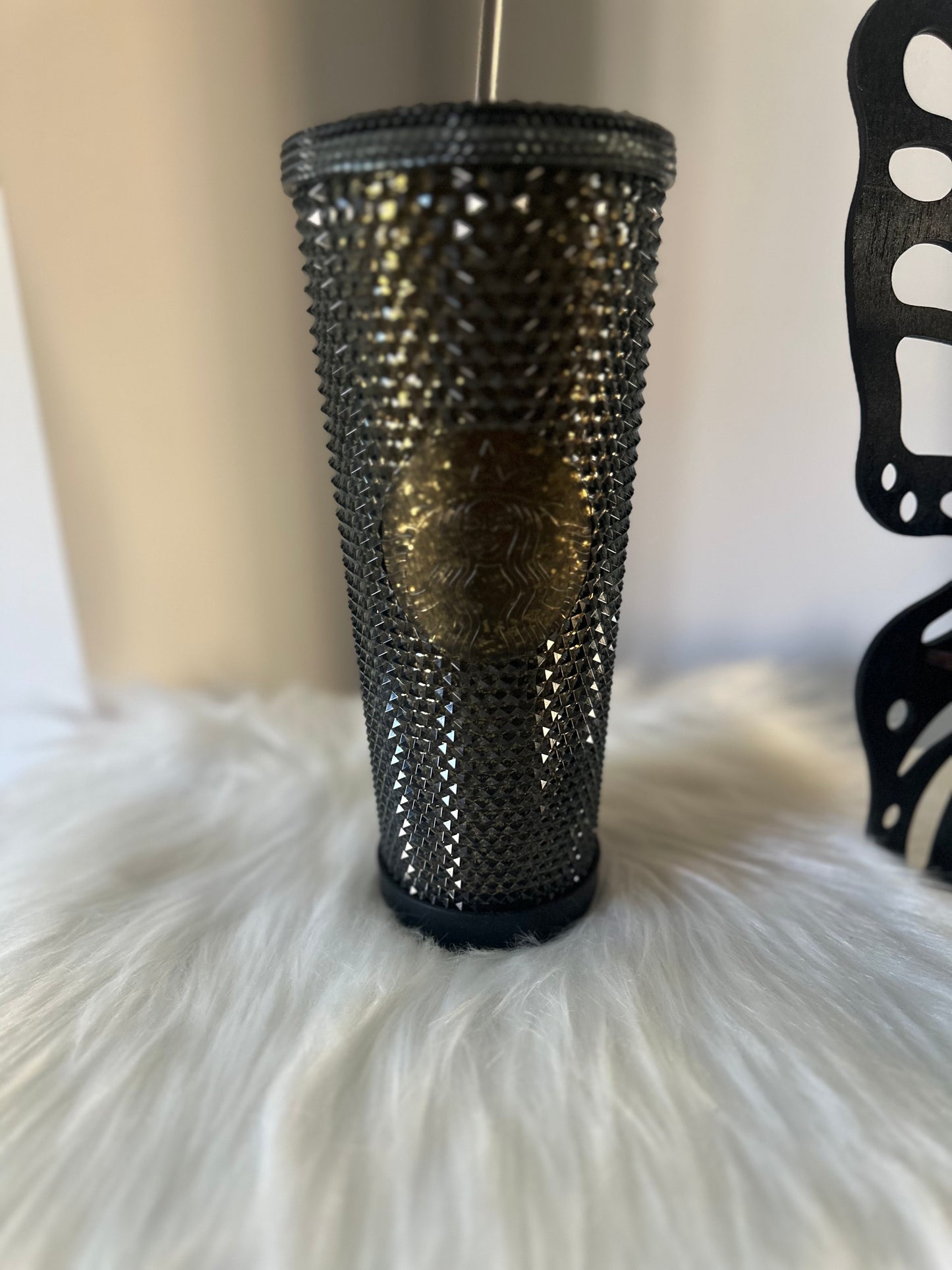 STARBUCKS GOLD GLITTER China Edition Black Studded Tumbler Authentic Rare