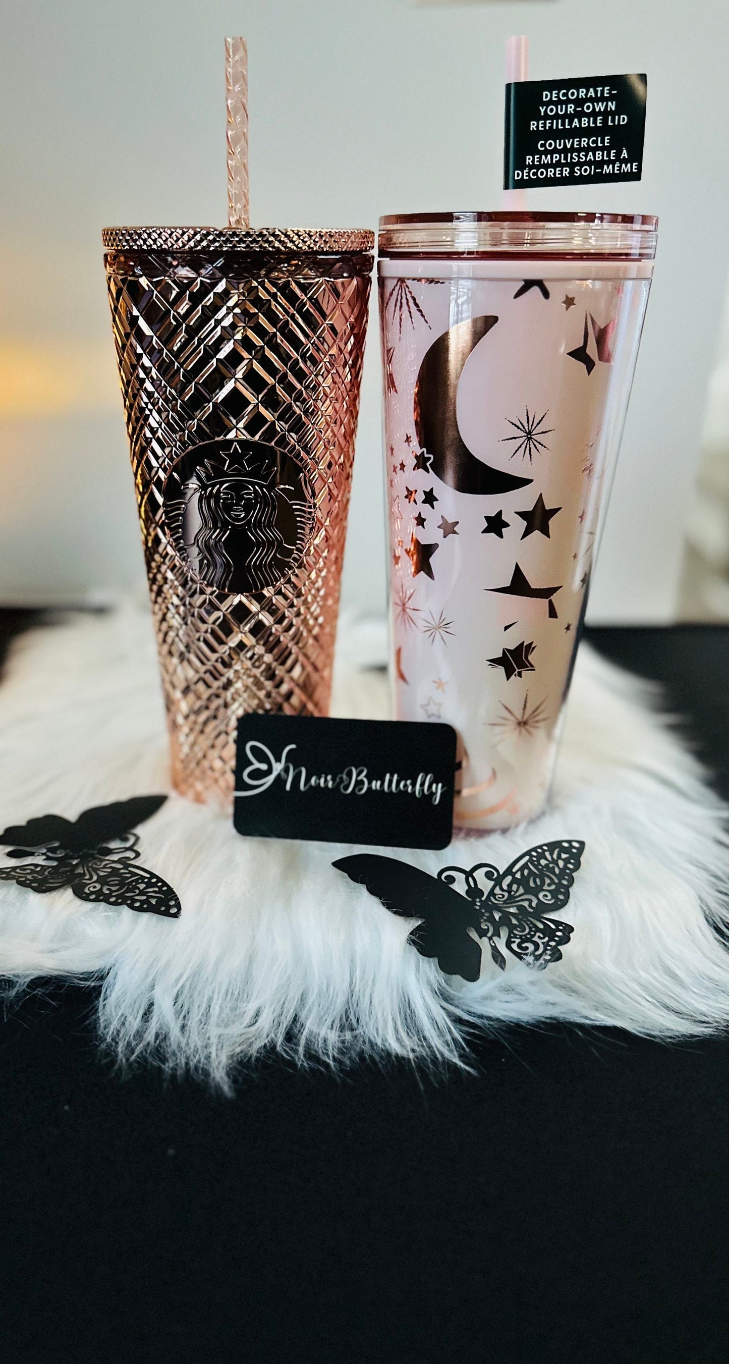 2023 Christmas Collection AUTHENTIC NEW STARBUCKS Moon and Stars Cold Cup Tumbler and Rose Gold Jeweled Set Limited Edition Holiday Tumblers